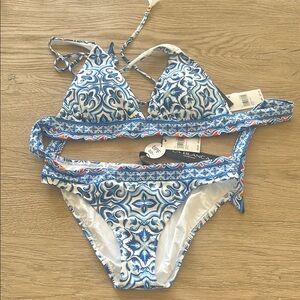 Blue and White Patterned Bikini Set